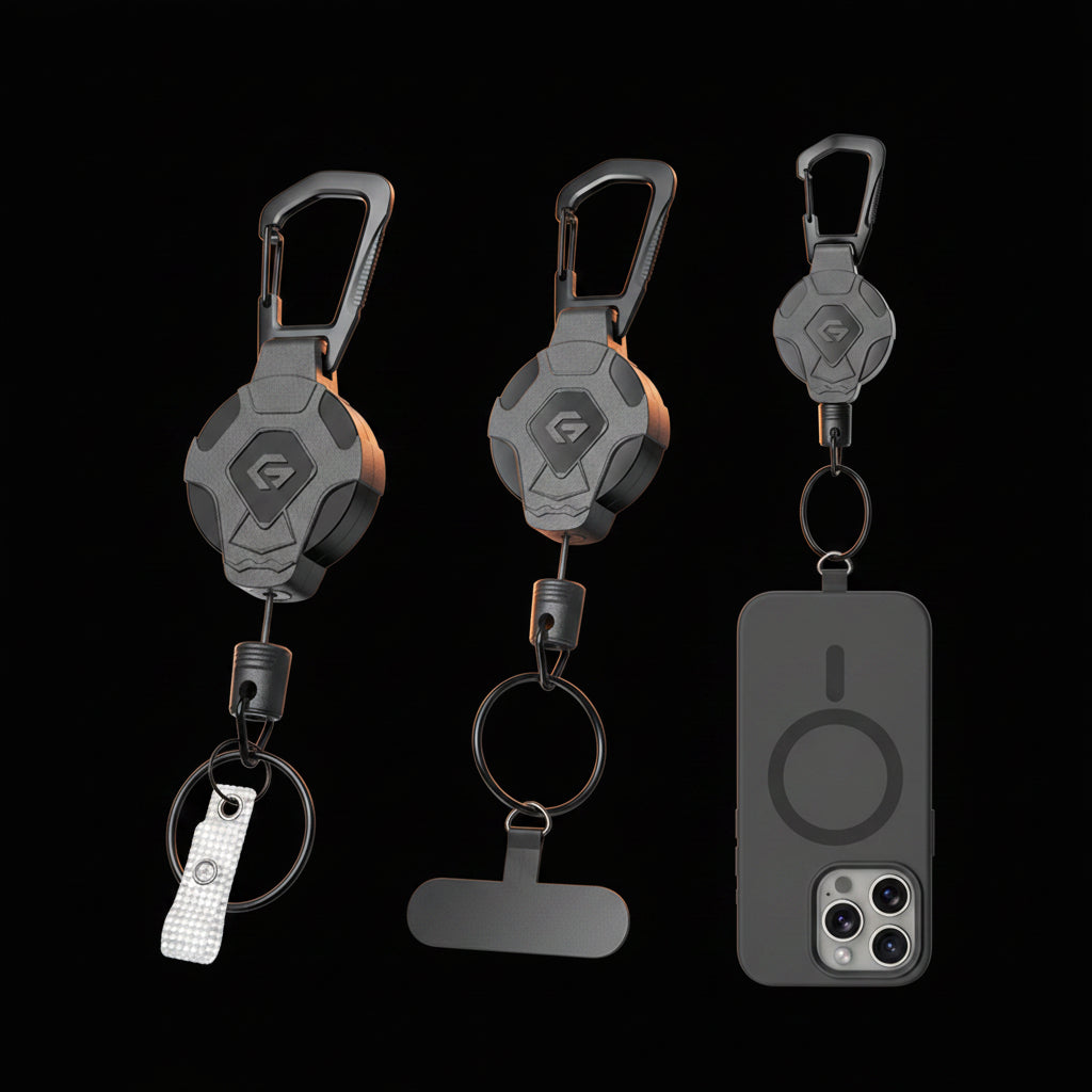 Retractable Keychain Heavy Duty Tactical ID Badge Reel Strap Holder with Phone Clip Fastener Retractable Cord Keyring